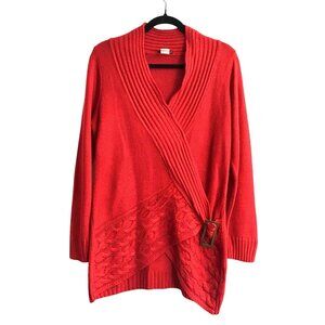Venus Womens Red Knit Cardigan Wrap Sweater With Buckle Detail Size M